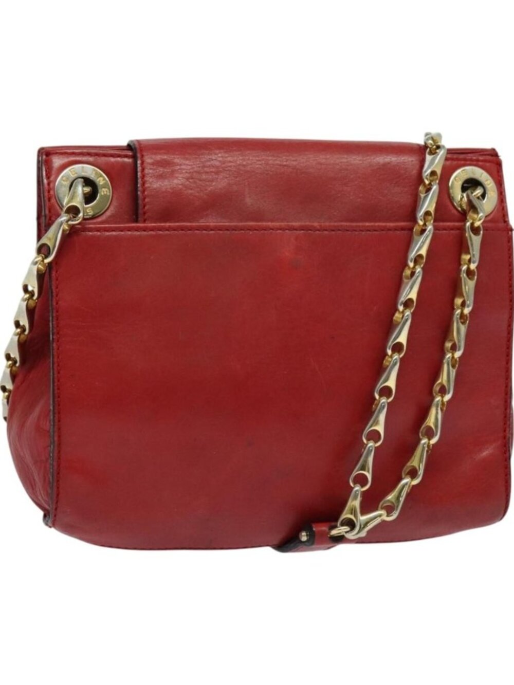 CELINE Chain Shoulder Bag Leather Red Gold